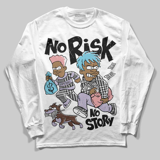 Harris Tweed x Dunk Low Denim Turquoise and Baroque Brown DopeSkill Long Sleeve T-Shirt No Risk No Story Graphic Streetwear - White