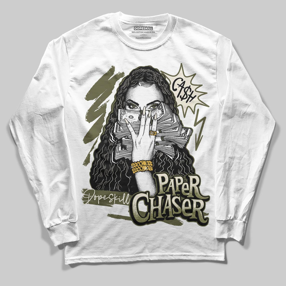 Jordan 3 “Medium Olive” aka “Family Affair” DopeSkill Long Sleeve T-Shirt NPC Graphic Streetwear - White