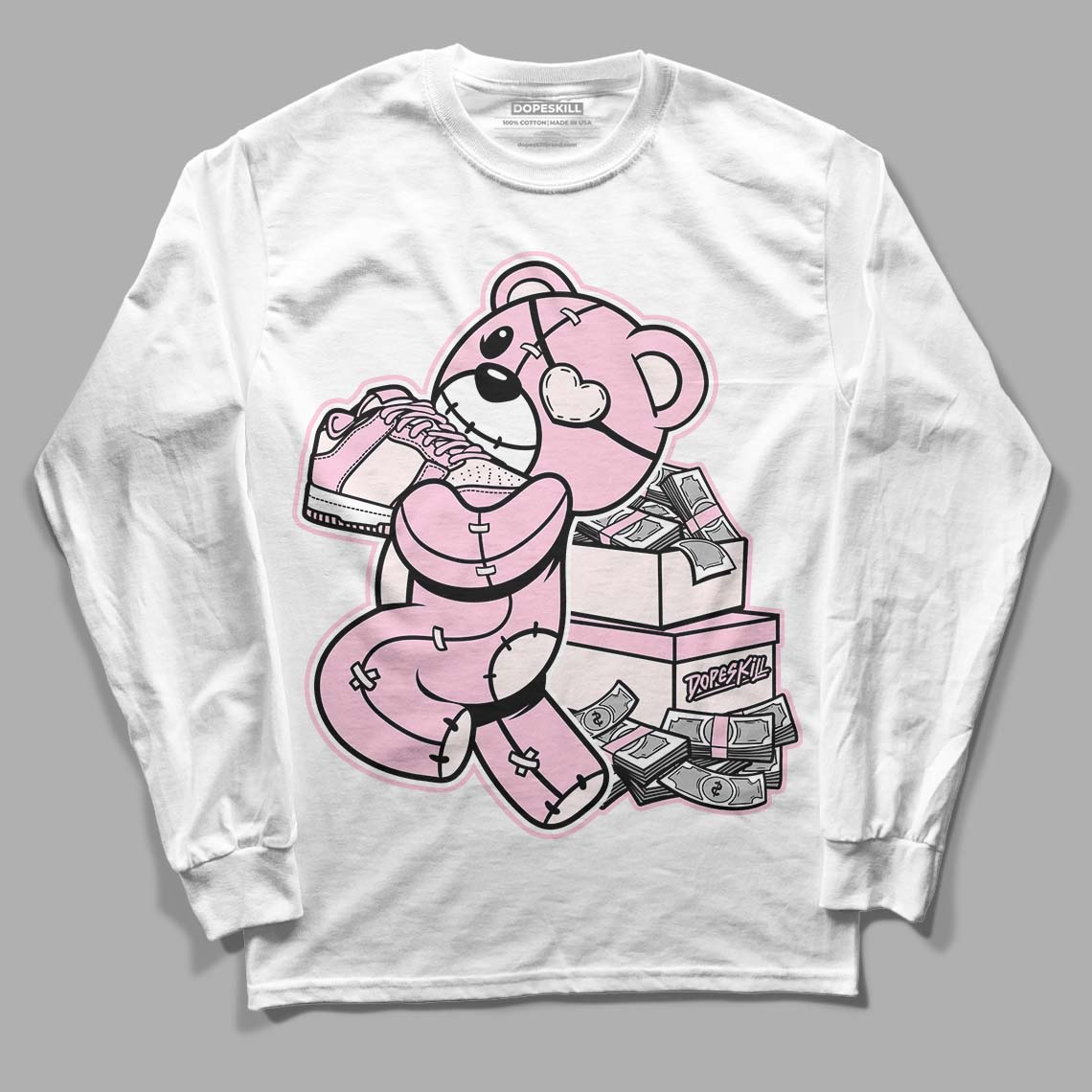 Dunk Low LX Pink Foam DopeSkill Long Sleeve T-Shirt Bear Steals Sneaker Graphic Streetwear - White