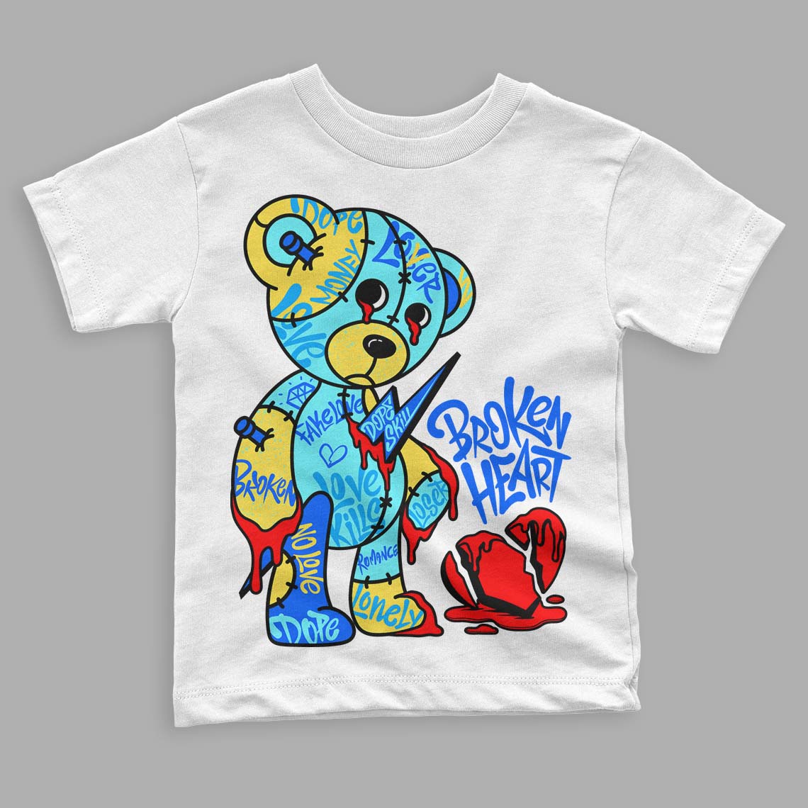 Jordan 5 Aqua DopeSkill Toddler Kids T-shirt Broken Heart Graphic Streetwear - White