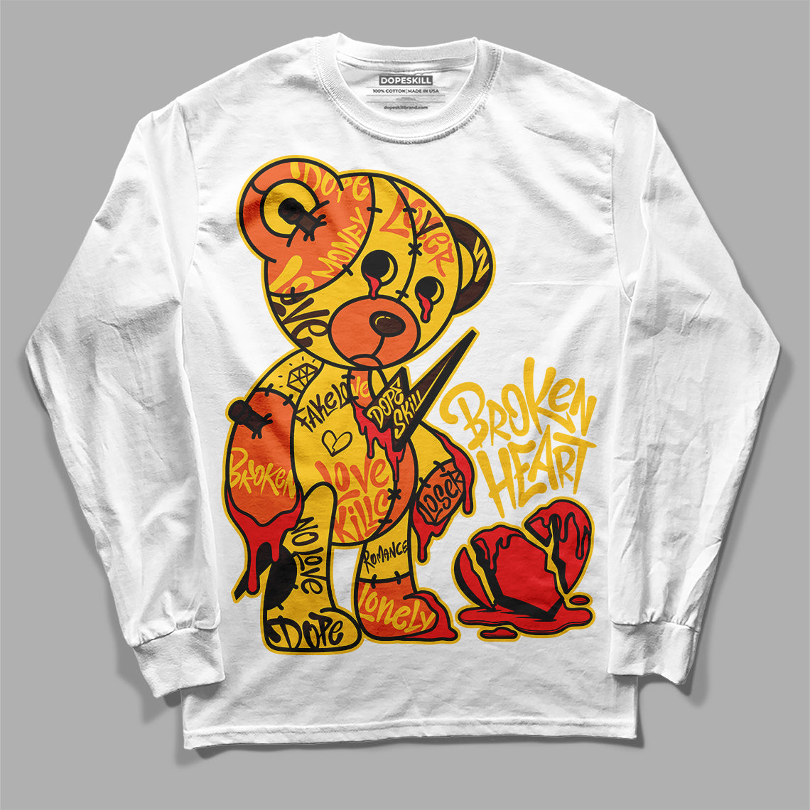 Yellow Sneakers DopeSkill Long Sleeve T-Shirt Broken Heart Graphic Streetwear - White