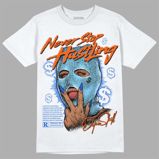 Dunk Low Futura University Blue DopeSkill T-Shirt Never Stop Hustling Graphic Streetwear - White