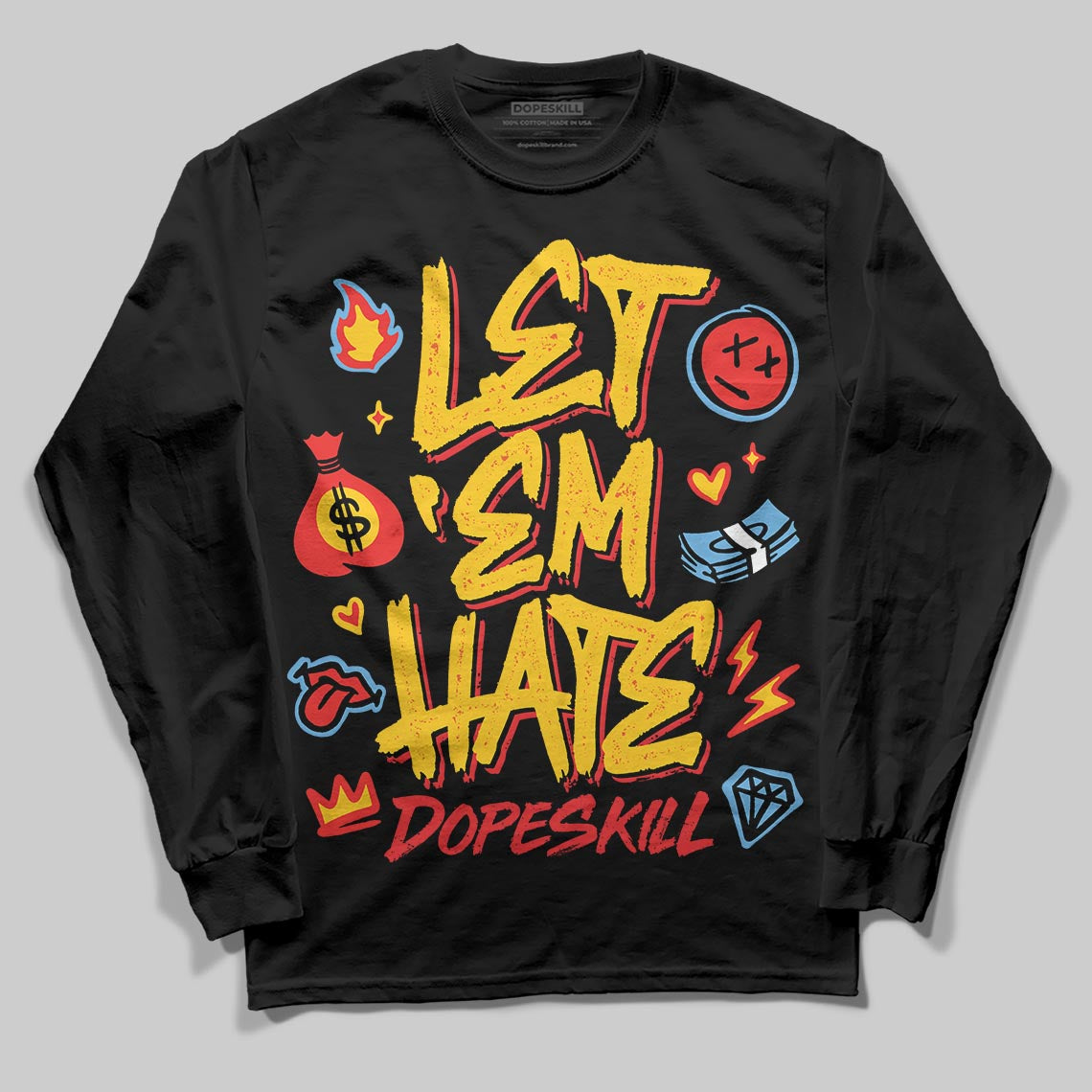 Yellow Sneakers DopeSkill Long Sleeve T-Shirt Let 'em Hate Graphic Streetwear - Black