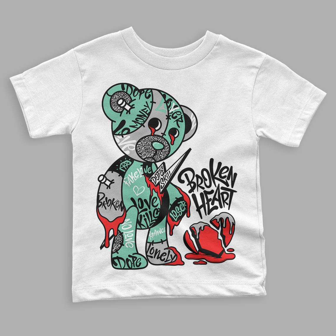 Jordan 3 "Green Glow" DopeSkill Toddler Kids T-shirt Broken Heart Graphic Streetwear - White