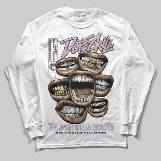 Harris Tweed x Dunk Low Denim Turquoise and Baroque Brown DopeSkill Long Sleeve T-Shirt The Mouth With No Droughts Graphic Streetwear - White