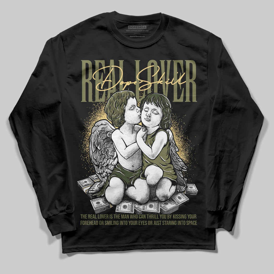 Jordan 4 Retro SE Craft Medium Olive DopeSkill Long Sleeve T-Shirt Real Lover Graphic Streetwear - Black