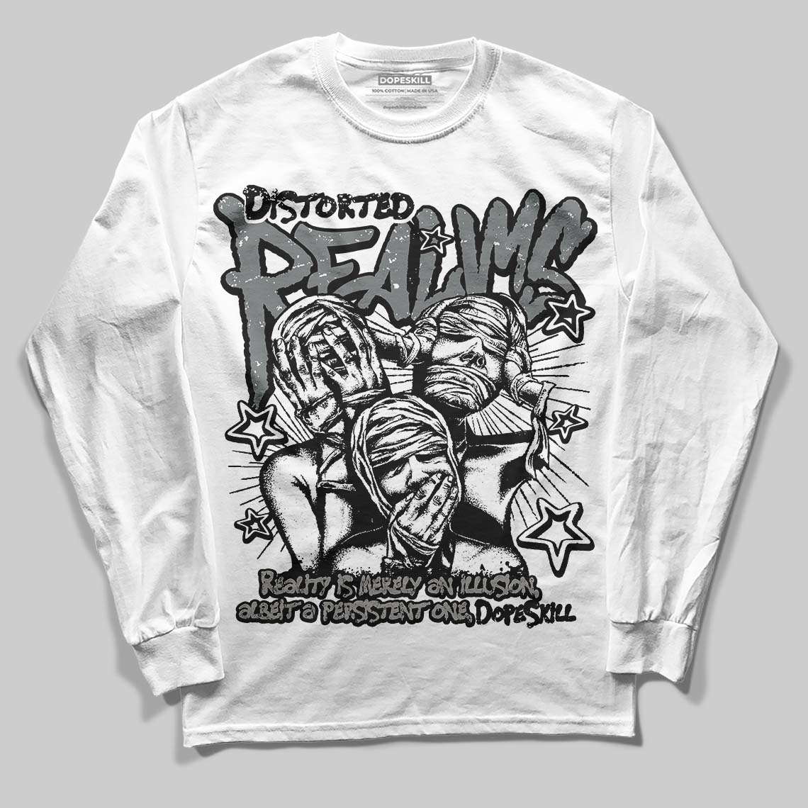 Jordan 9 Cool Grey DopeSkill Long Sleeve T-Shirt Distorted Realms Graphic Streetwear - White