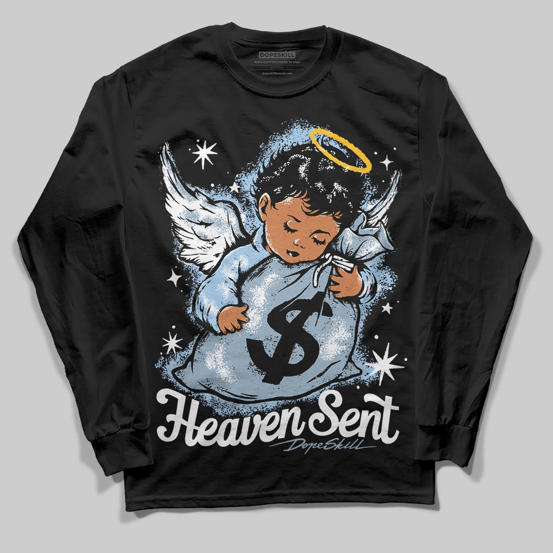 Jordan 40 “Blue Suede” DopeSkill Long Sleeve T-Shirt Heaven Sent Graphic Streetwear - Black