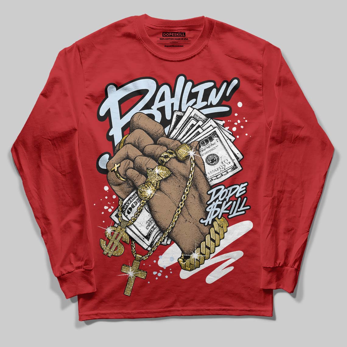 Jordan 11 Retro Cherry DopeSkill Long Sleeve T-Shirt Always Ballin' Graphic Streetwear - red