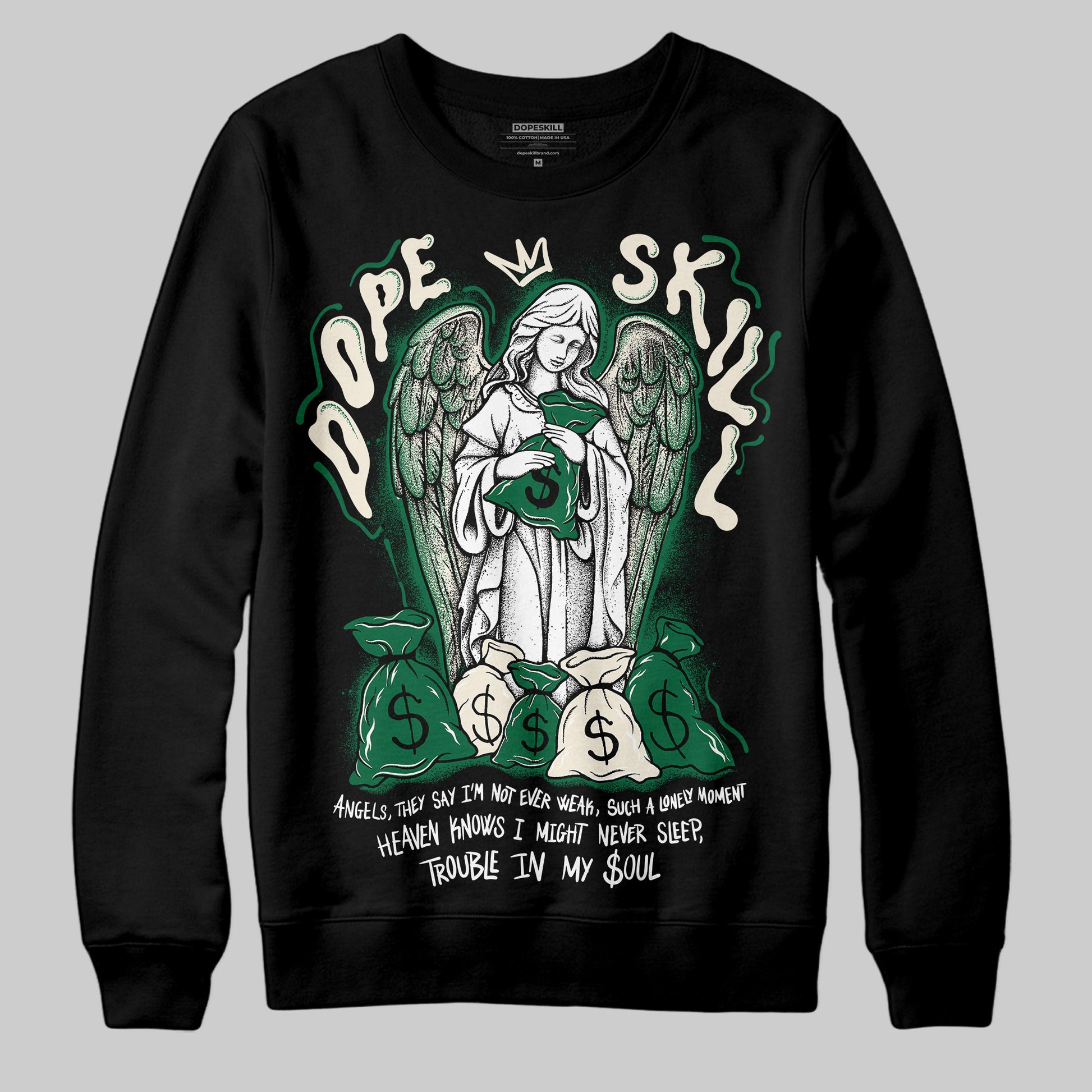 Jordan 13 GS “Pine Green” DopeSkill Sweatshirt Angels Graphic Streetwear - Black