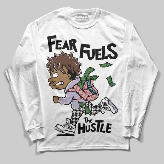 Harris Tweed x Dunk Low Denim Turquoise and Baroque Brown DopeSkill Long Sleeve T-Shirt Fear Fuels The Hustle Graphic Streetwear - White