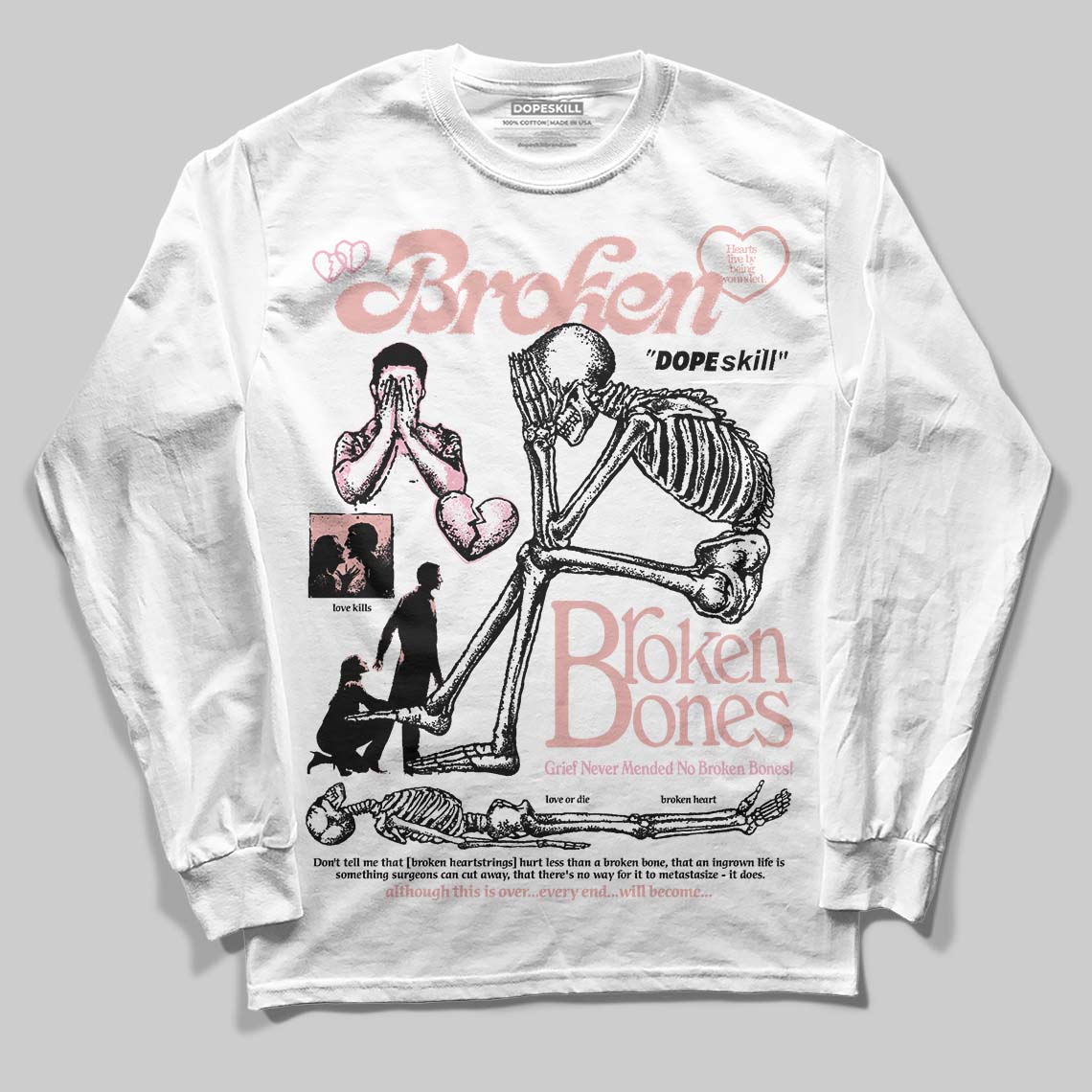 Jordan 1 Low OG “Rust Pink” DopeSkill Long Sleeve T-Shirt Broken Bones Graphic Streetwear - White