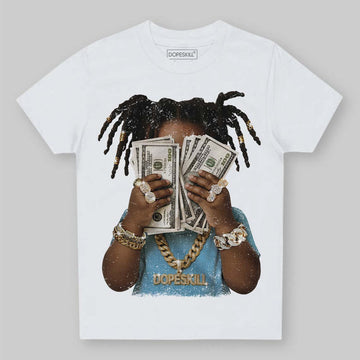 Jordan 4 Denim “Worn Blue” DopeSkill Toddler Kids T-shirt Rich Youth Graphic Streetwear - White