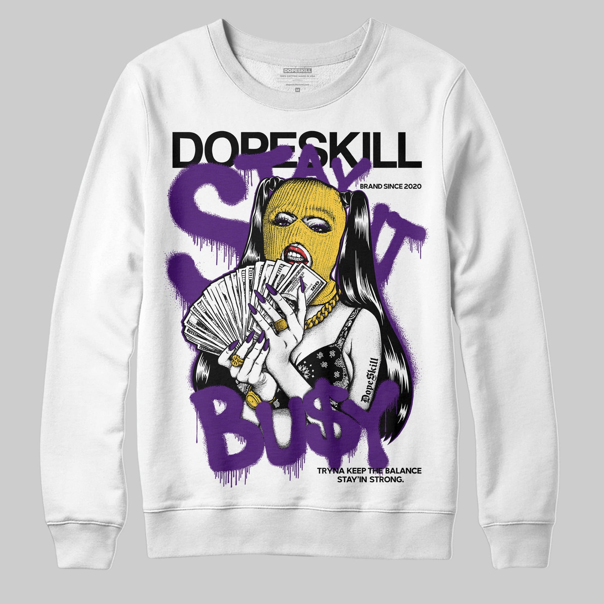 Jordan 12 “Field Purple” DopeSkill Sweatshirt Stay It Busy Graphic Streetwear - White