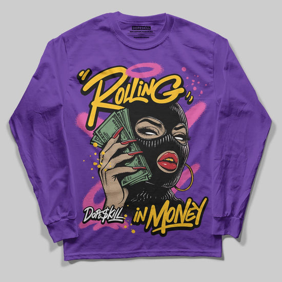 PURPLE Sneakers DopeSkill Long Sleeve T-Shirt Rolling in Money Graphic Streetwear - Purple