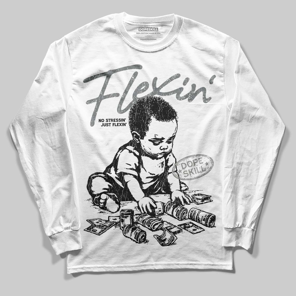 Jordan 9 Cool Grey DopeSkill Long Sleeve T-Shirt Flexin' Graphic Streetwear - White
