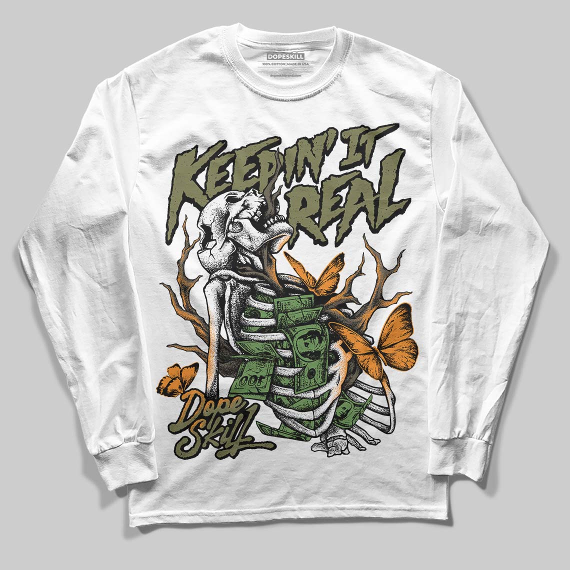 Olive Sneakers DopeSkill Long Sleeve T-Shirt Keepin' It Real Graphic Streetwear - White