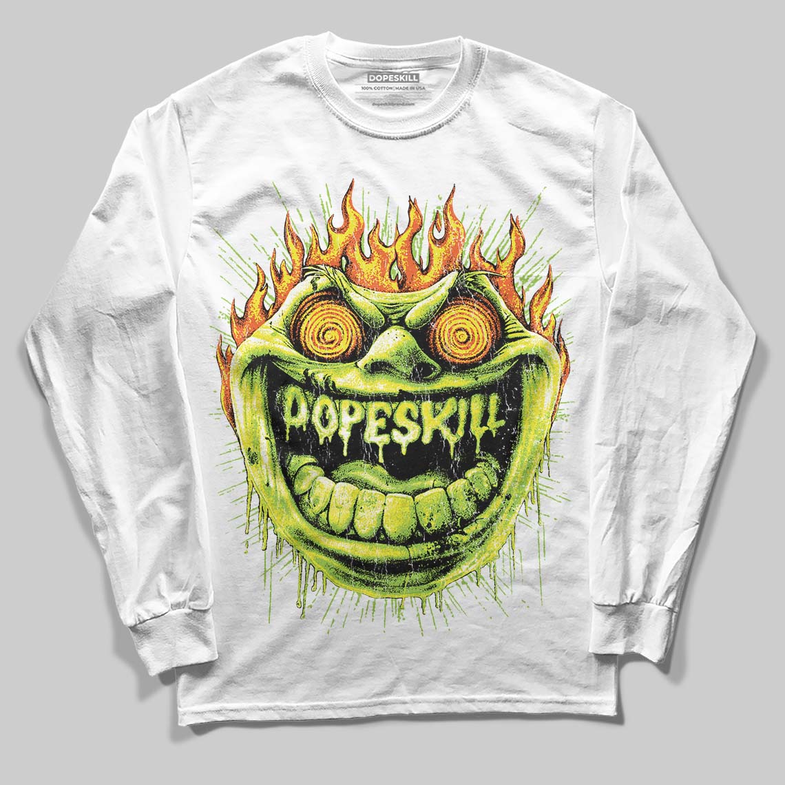 Neon Green Sneakers DopeSkill Long Sleeve T-Shirt Hellfire Graphic Streetwear - White