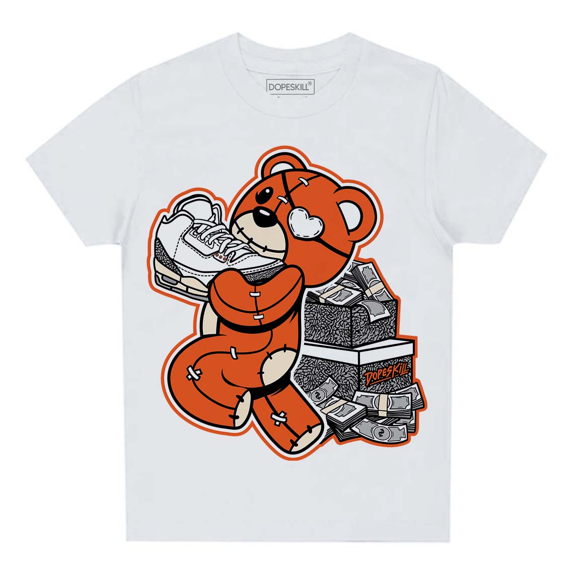 Jordan 3 Georgia Peach DopeSkill Toddler Kids T-shirt Bear Steals Sneaker Graphic Streetwear - White