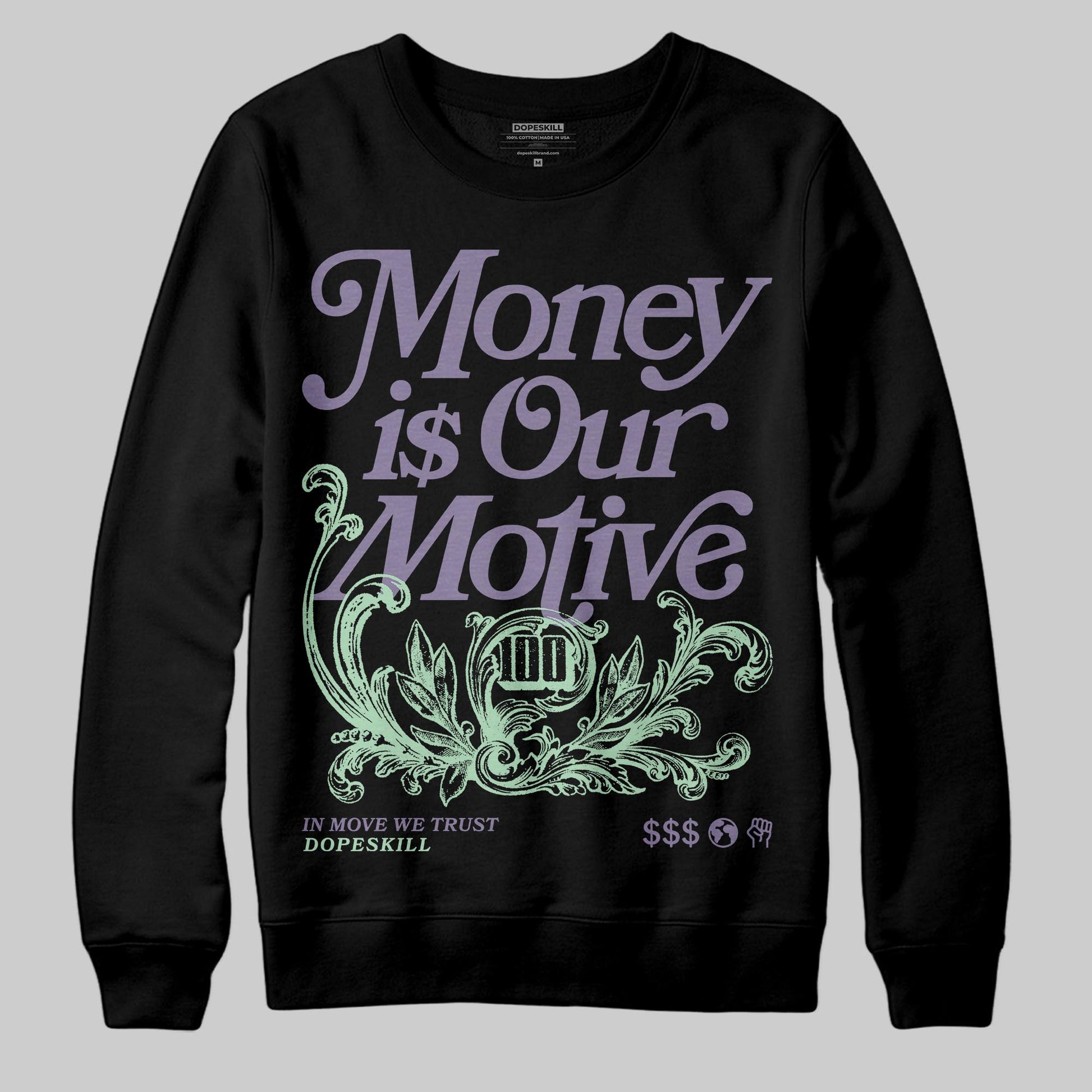 Jordan 1 Retro Low OG Zion Williamson Voodoo Alternate DopeSkill Sweatshirt Money Is Our Motive Typo Graphic Streetwear - Black