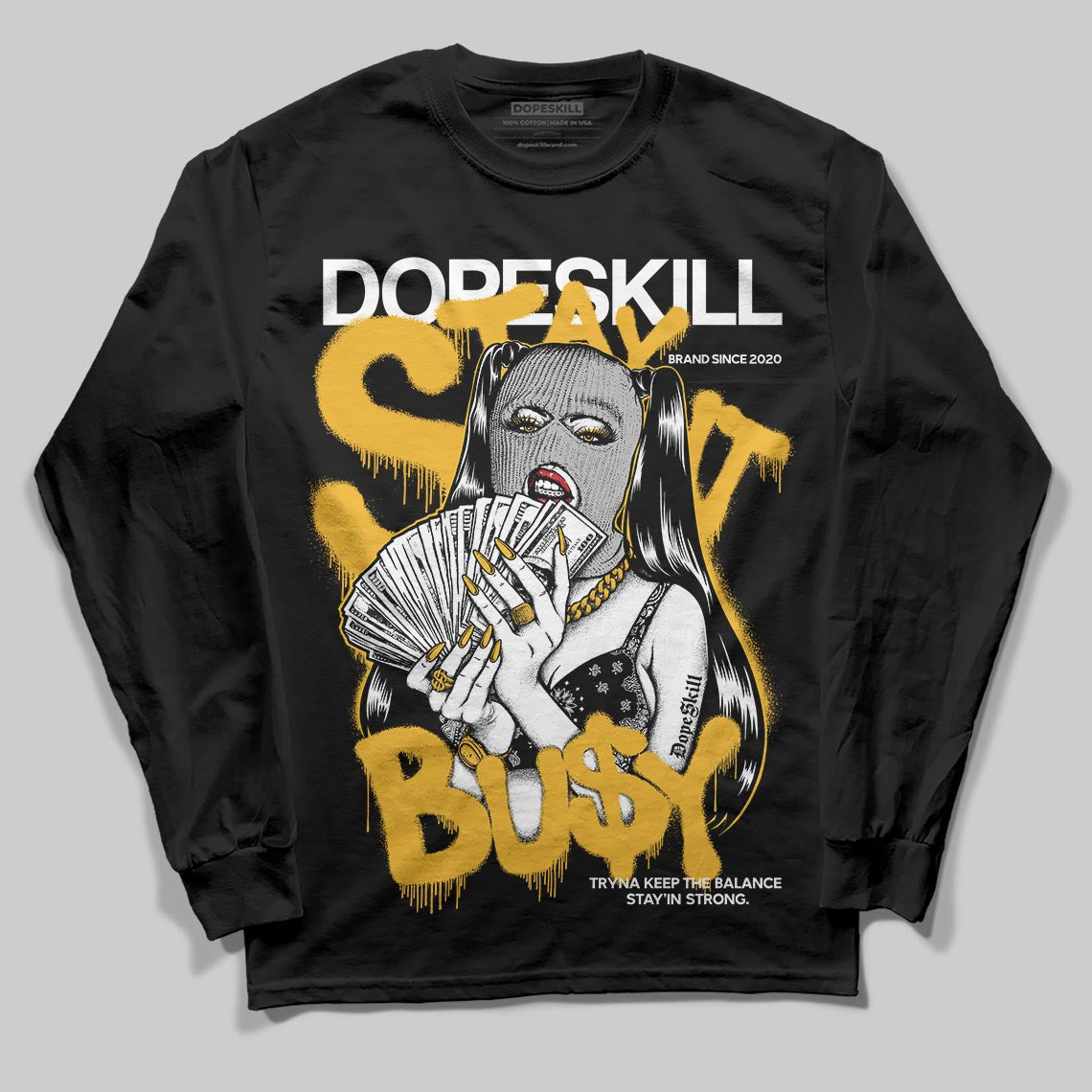 Jordan 5 'Tokyo' DopeSkill Long Sleeve T-Shirt Stay It Busy Graphic Streetwear - Black
