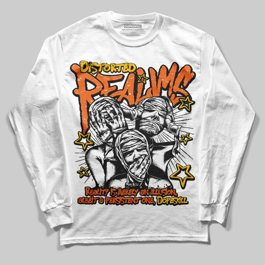 Orange, black and white Sneakers DopeSkill Long Sleeve T-Shirt Distorted Realms Graphic Streetwear - White