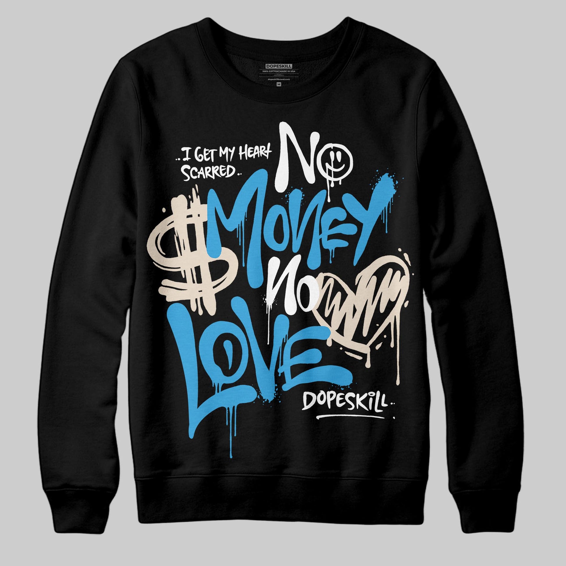 Jordan 1 High OG “UNC” Reimagined DopeSkill Sweatshirt No Money No Love Typo Graphic Streetwear - Black