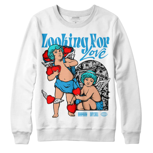 Jordan 4 Retro Military Blue DopeSkill Sweatshirt Looking For Love Graphic Streetwear - White