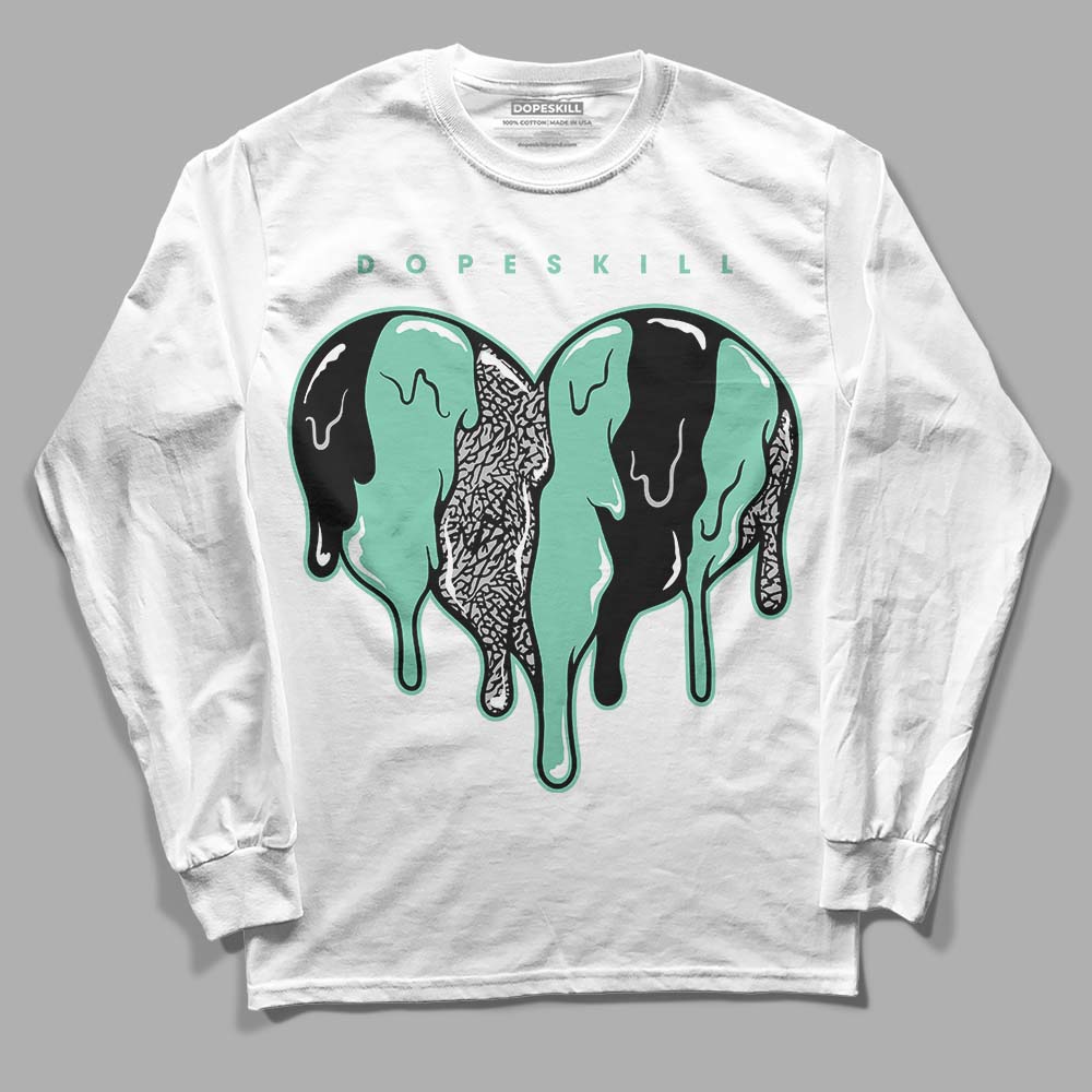 Jordan 3 "Green Glow" DopeSkill Long Sleeve T-Shirt Slime Drip Heart Graphic Streetwear - White