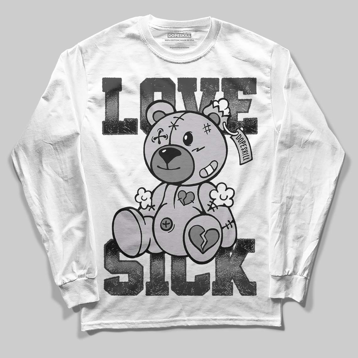 Grey Sneakers DopeSkill Long Sleeve T-Shirt Love Sick Graphic Streetwear - WHite