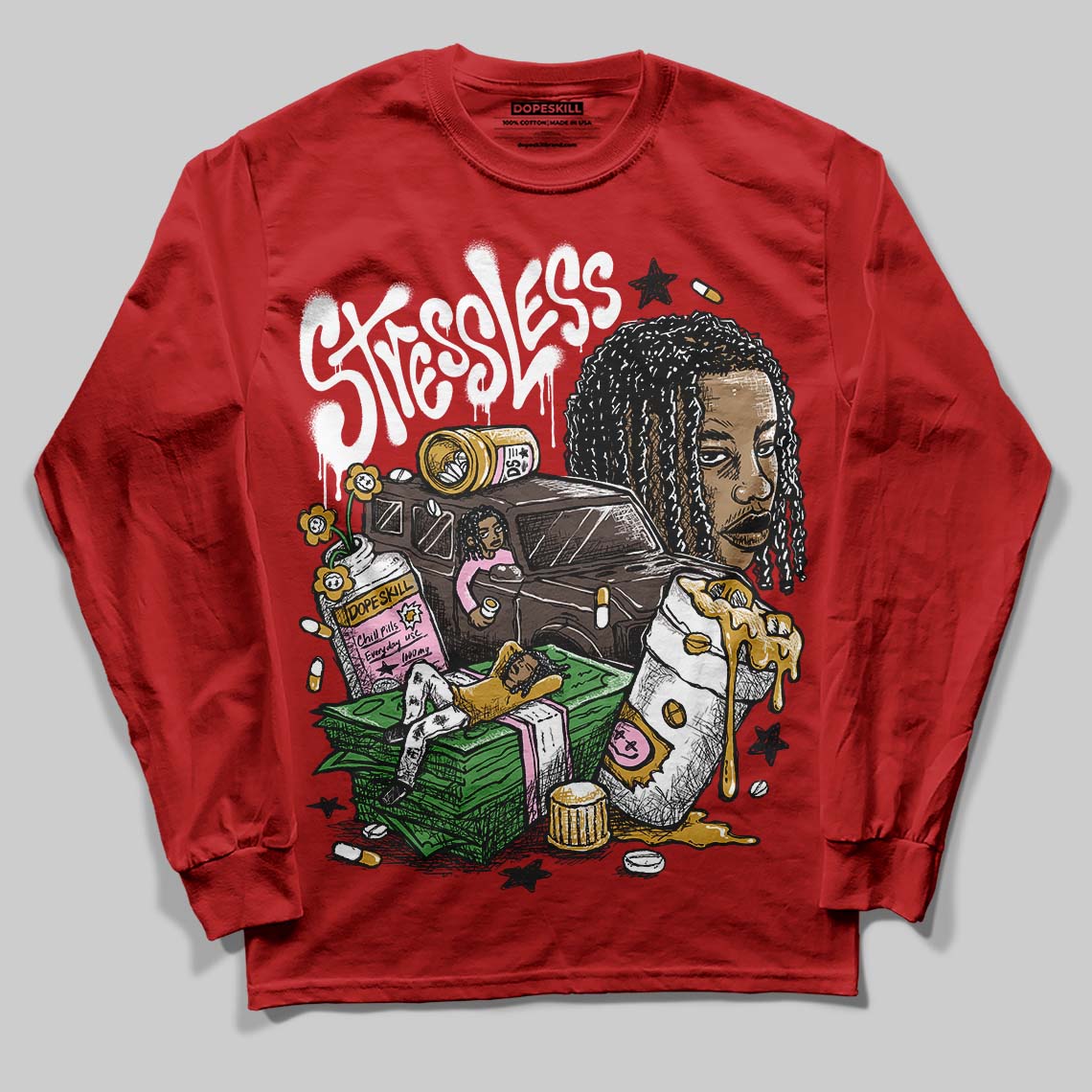 Nigel Sylvester x Air Jordan 4 ‘Brick by Brick’ DopeSkill Long Sleeve T-Shirt Stressless Graphic Streetwear - Red