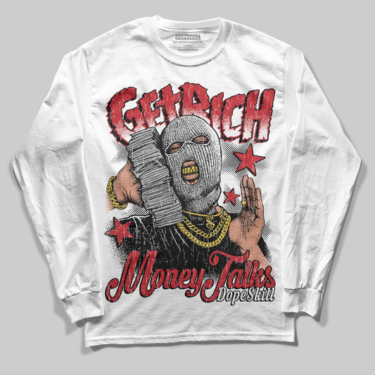 Jordan 5 Retro Fire Red Black Tongue (2025) DopeSkill Long Sleeve T-Shirt Get Rich Graphic Streetwear - White