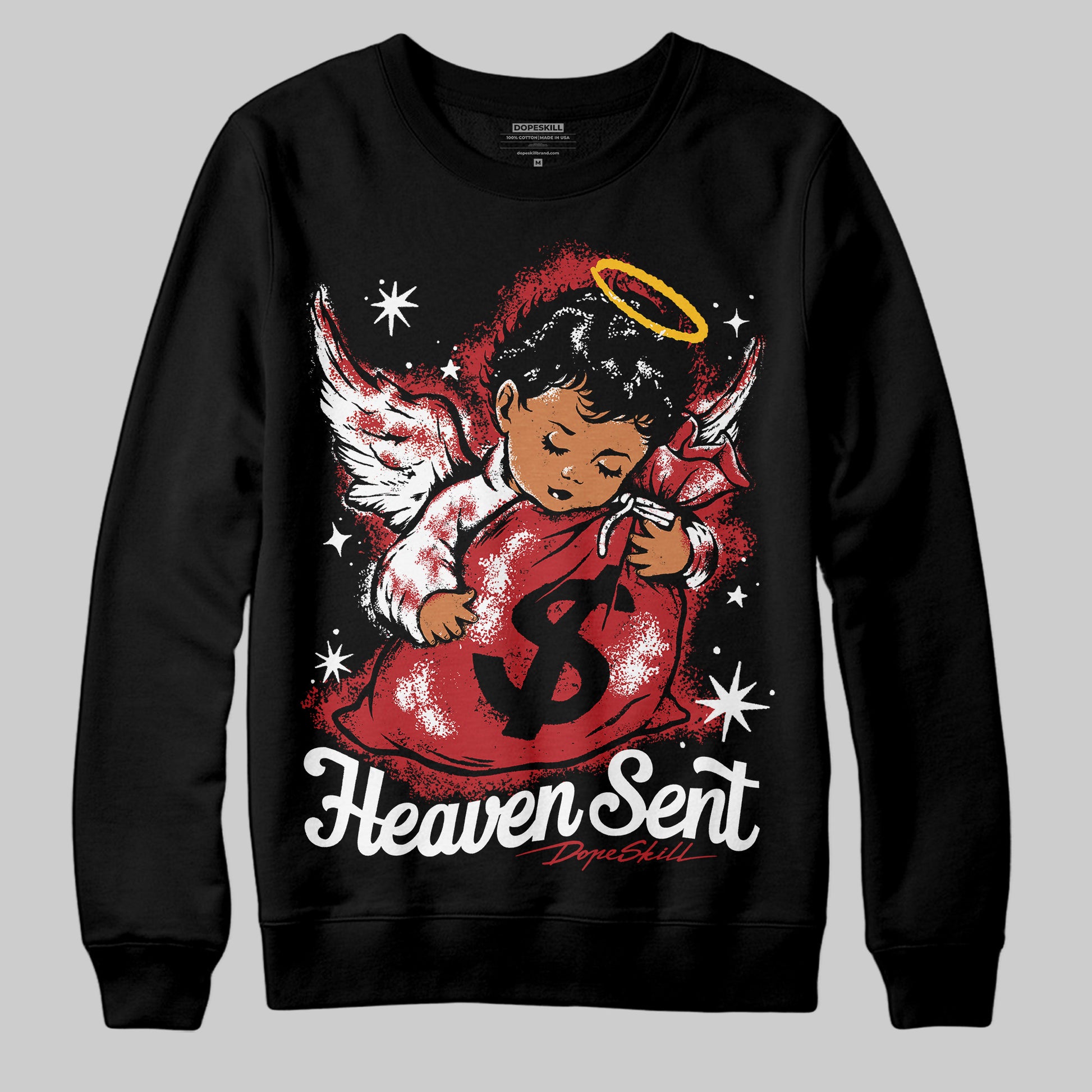 Jordan 12 Retro Flu Game (2025) DopeSkill Sweatshirt Heaven Sent Graphic Streetwear - Black