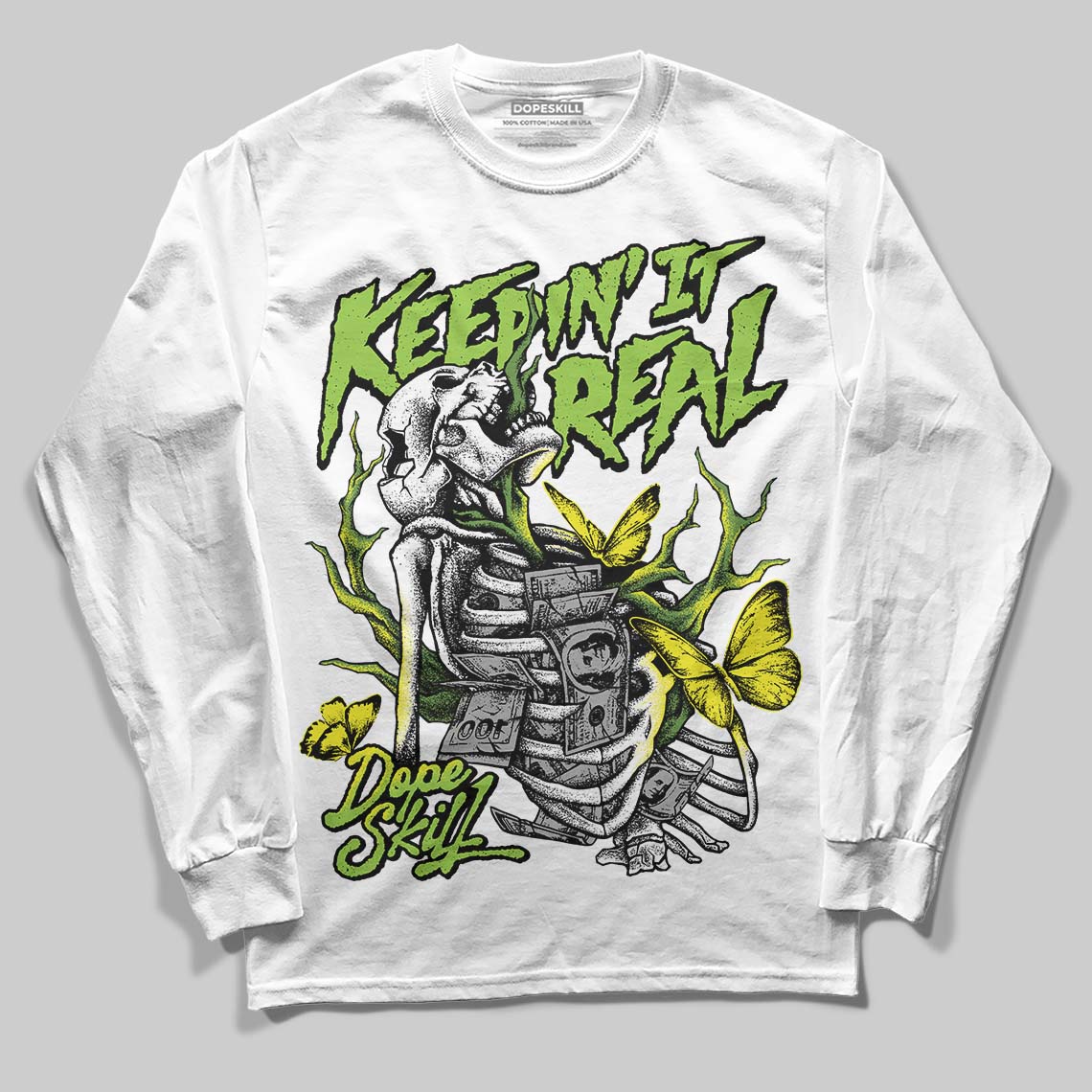 Neon Green Sneakers DopeSkill Long Sleeve T-Shirt Keepin' It Real Graphic Streetwear - White