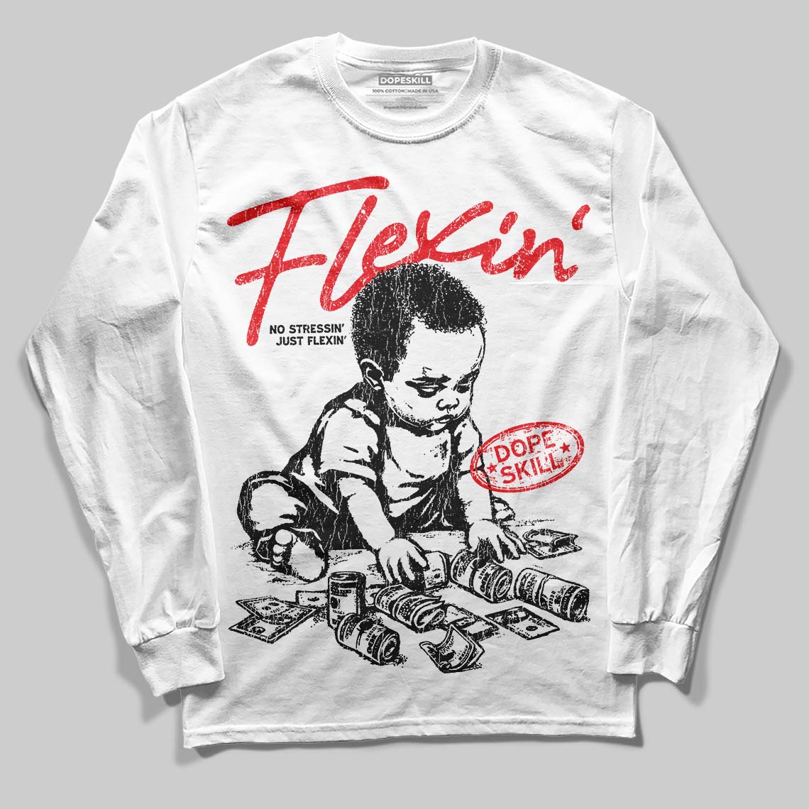 Jordan 11 Retro Cherry DopeSkill Long Sleeve T-Shirt Flexin' Graphic Streetwear - White