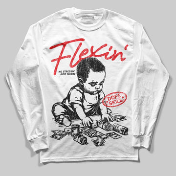 Jordan 11 Retro Cherry DopeSkill Long Sleeve T-Shirt Flexin' Graphic Streetwear - White