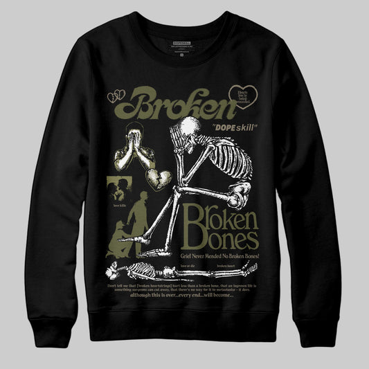 Jordan 3 “Medium Olive” aka “Family Affair” DopeSkill Sweatshirt Broken Bones Graphic Streetwear - Black