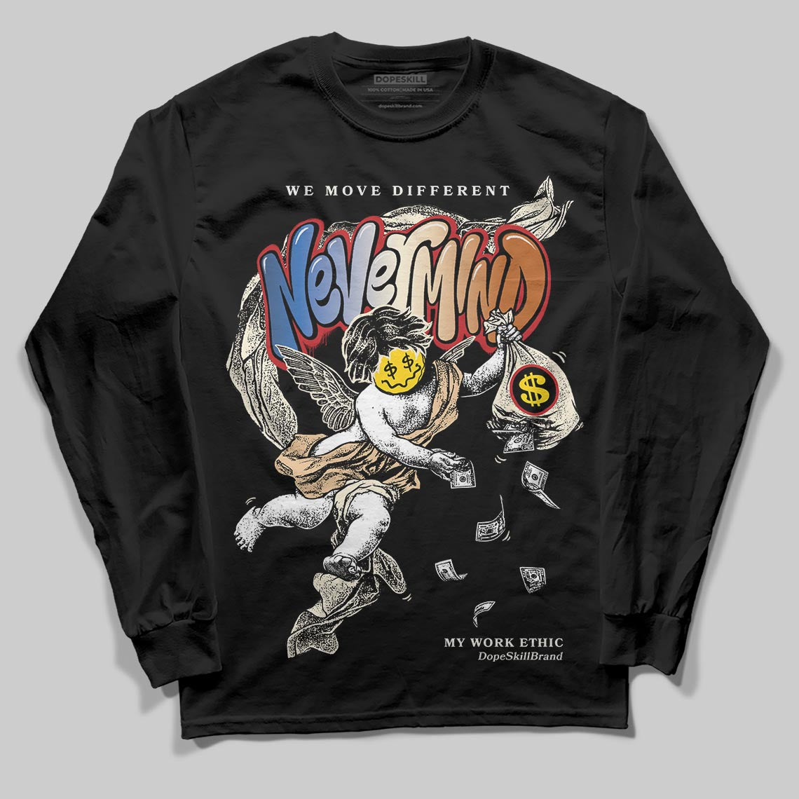 Jordan 17 Retro Low SP Infinite Archives DopeSkill Long Sleeve T-Shirt Nevermind Graphic Streetwear - black