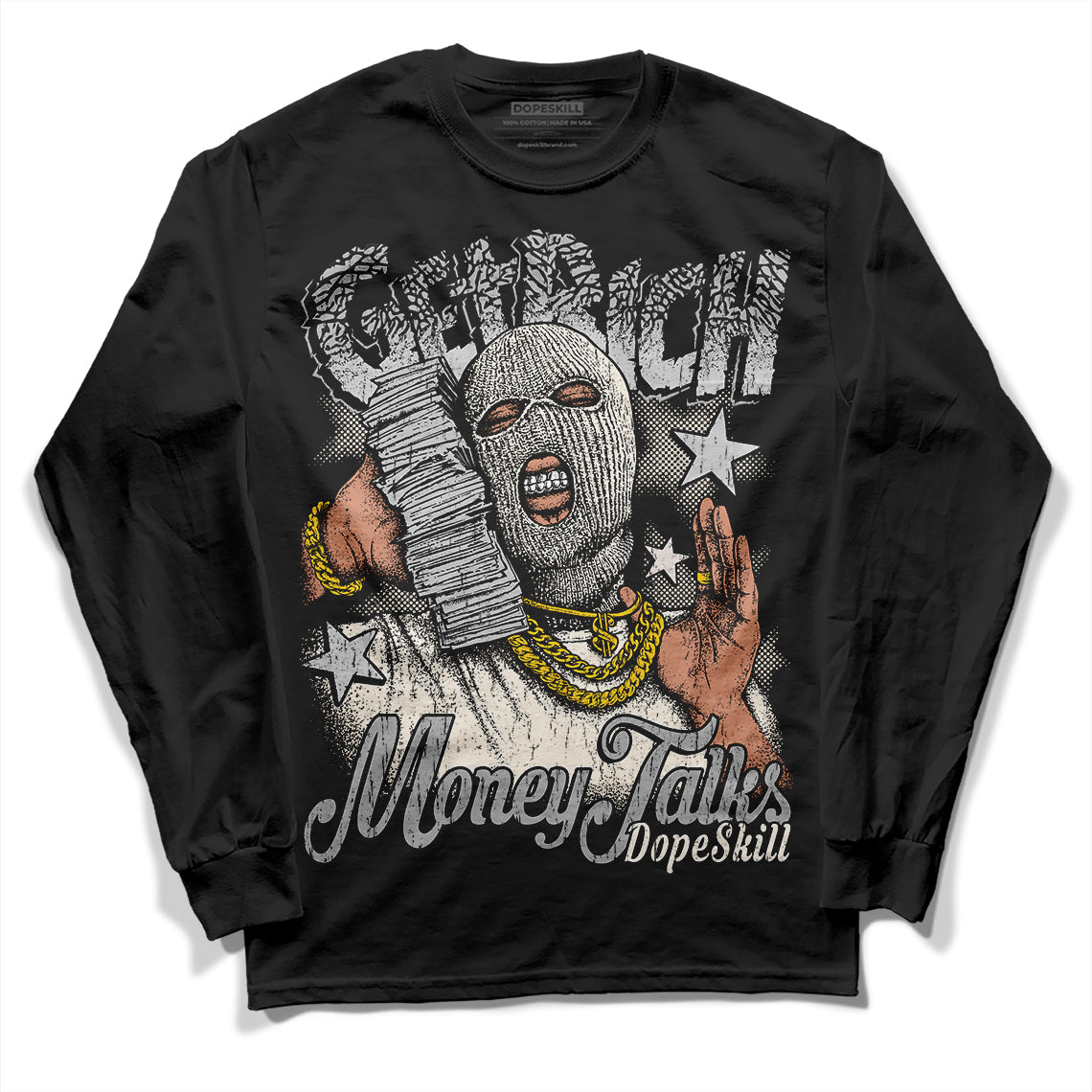 Jordan 3 “Off Noir” DopeSkill Long Sleeve T-Shirt Get Rich Graphic Streetwear - Black