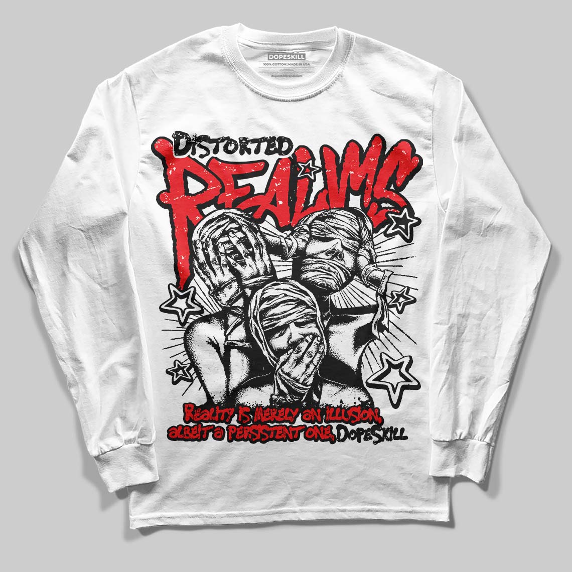 Red Sneakers DopeSkill Long Sleeve T-Shirt Distorted Realms Graphic Streetwear - White