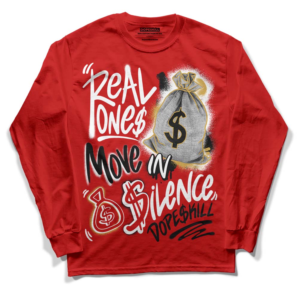 Red Sneakers DopeSkill Red Long Sleeve T-Shirt Real Ones Move In Silence Graphic Streetwear