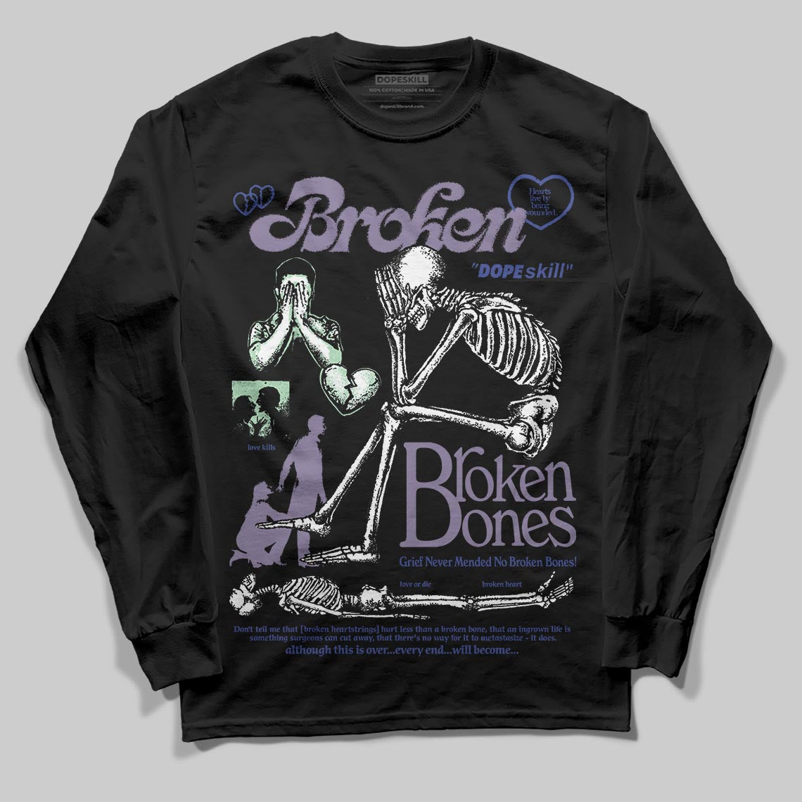 Jordan 1 Retro Low OG Zion Williamson Voodoo Alternate DopeSkill Long Sleeve T-Shirt Broken Bones Graphic Streetwear - Black