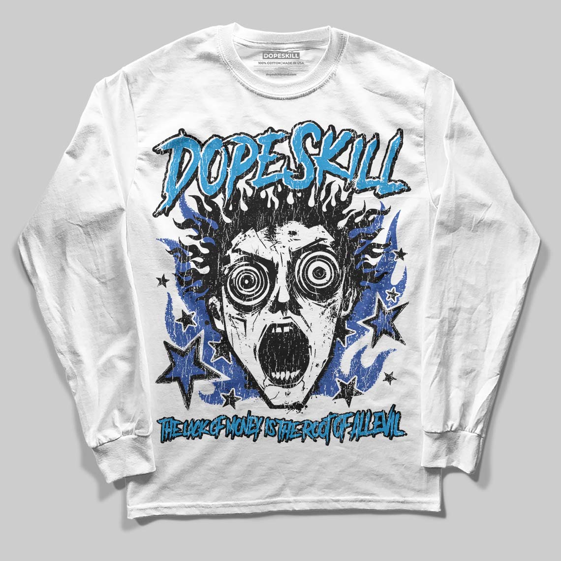 Royal Blue Sneakers DopeSkill Long Sleeve T-Shirt Root of Evil Graphic Streetwear - White