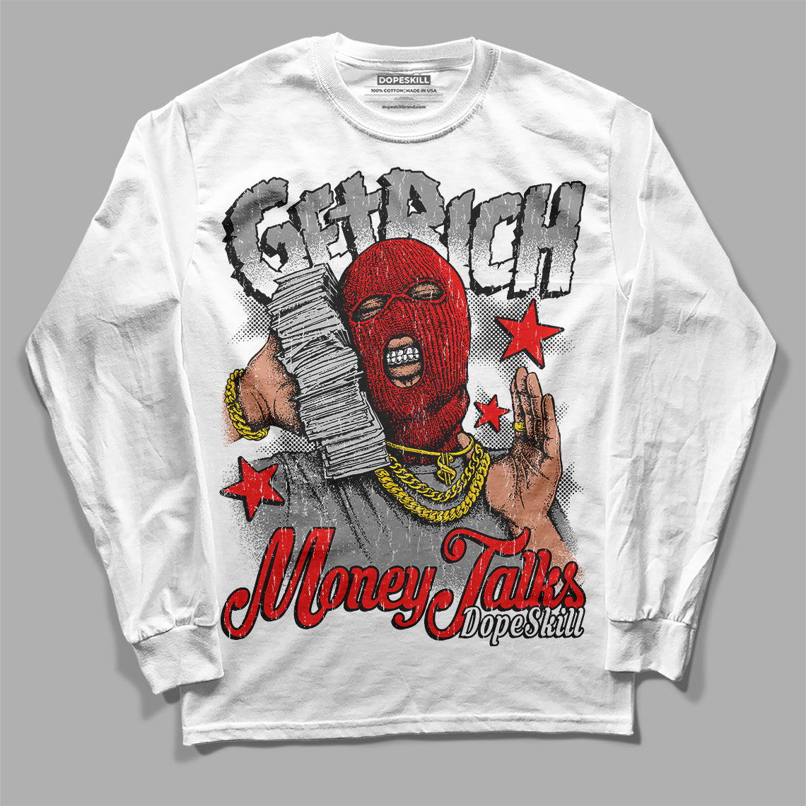Dunk Low Panda White Black DopeSkill Long Sleeve T-Shirt Get Rich Graphic Streetwear  - White