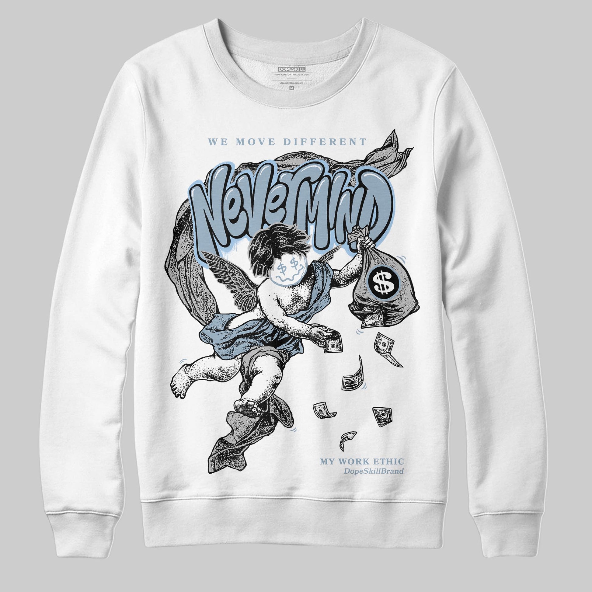 Jordan 40 “Blue Suede” DopeSkill Sweatshirt Nevermind Graphic Streetwear - White