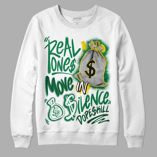 Green Sneakers DopeSkill Sweatshirt Real Ones Move In Silence Graphic Streetwear - White
