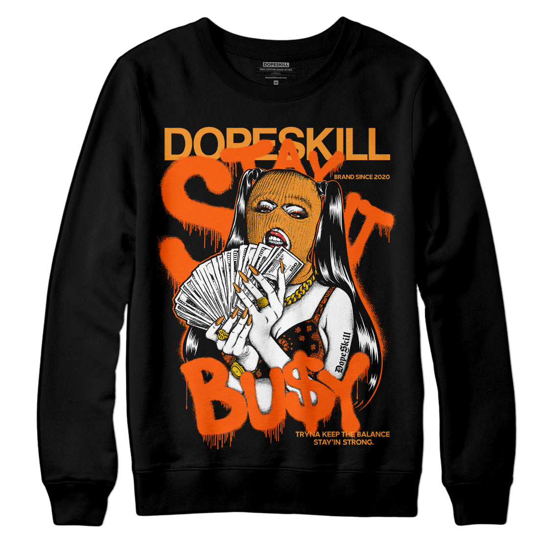 Jordan 12 Retro Brilliant Orange DopeSkill Sweatshirt Stay It Busy Graphic Streetwear - Black