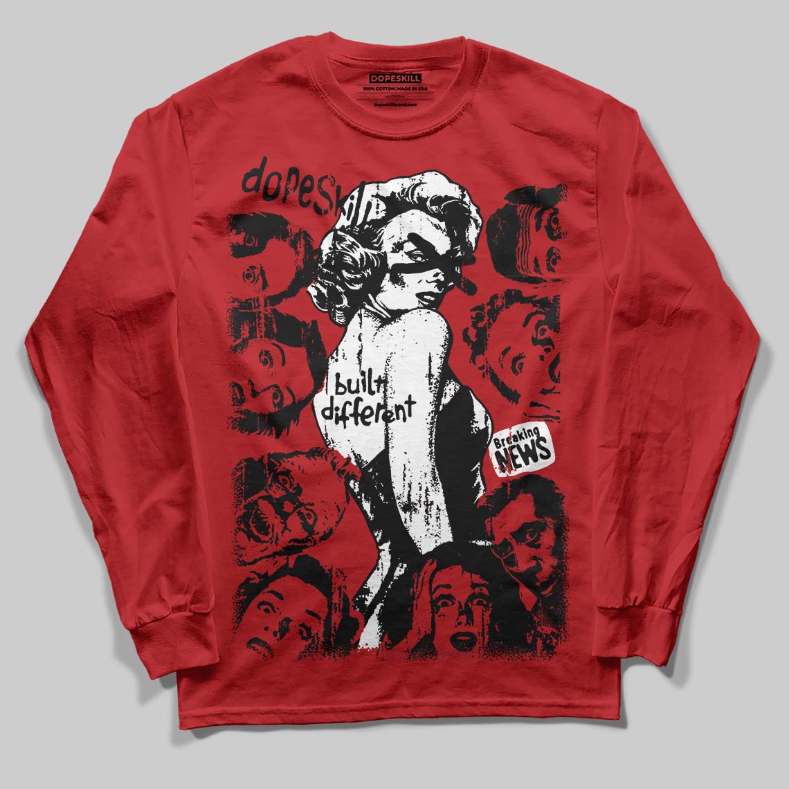 Jordan 11 Retro Cherry DopeSkill Long Sleeve T-Shirt Built Different Graphic Streetwear - Red