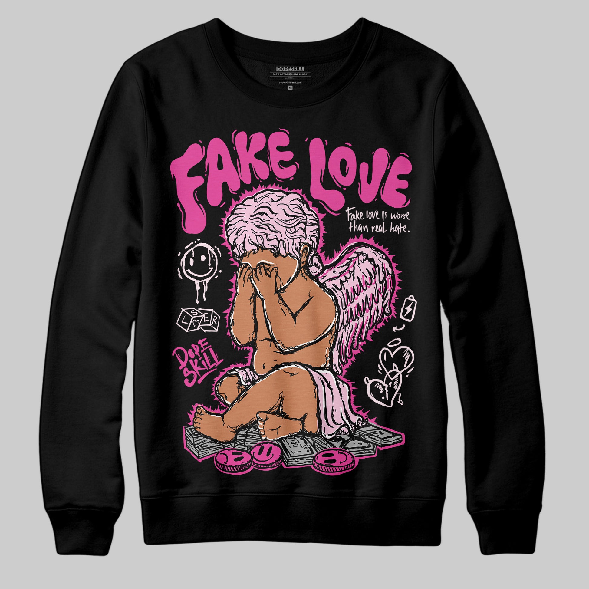 Dunk Low Triple Pink DopeSkill Sweatshirt False Love Graphic Streetwear - Black