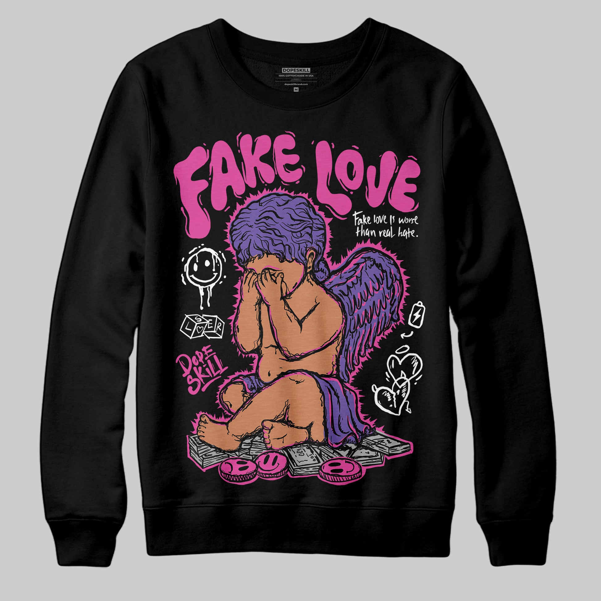 Dunk Low GS “Active Fuchsia” DopeSkill Sweatshirt False Love Graphic Streetwear - Black